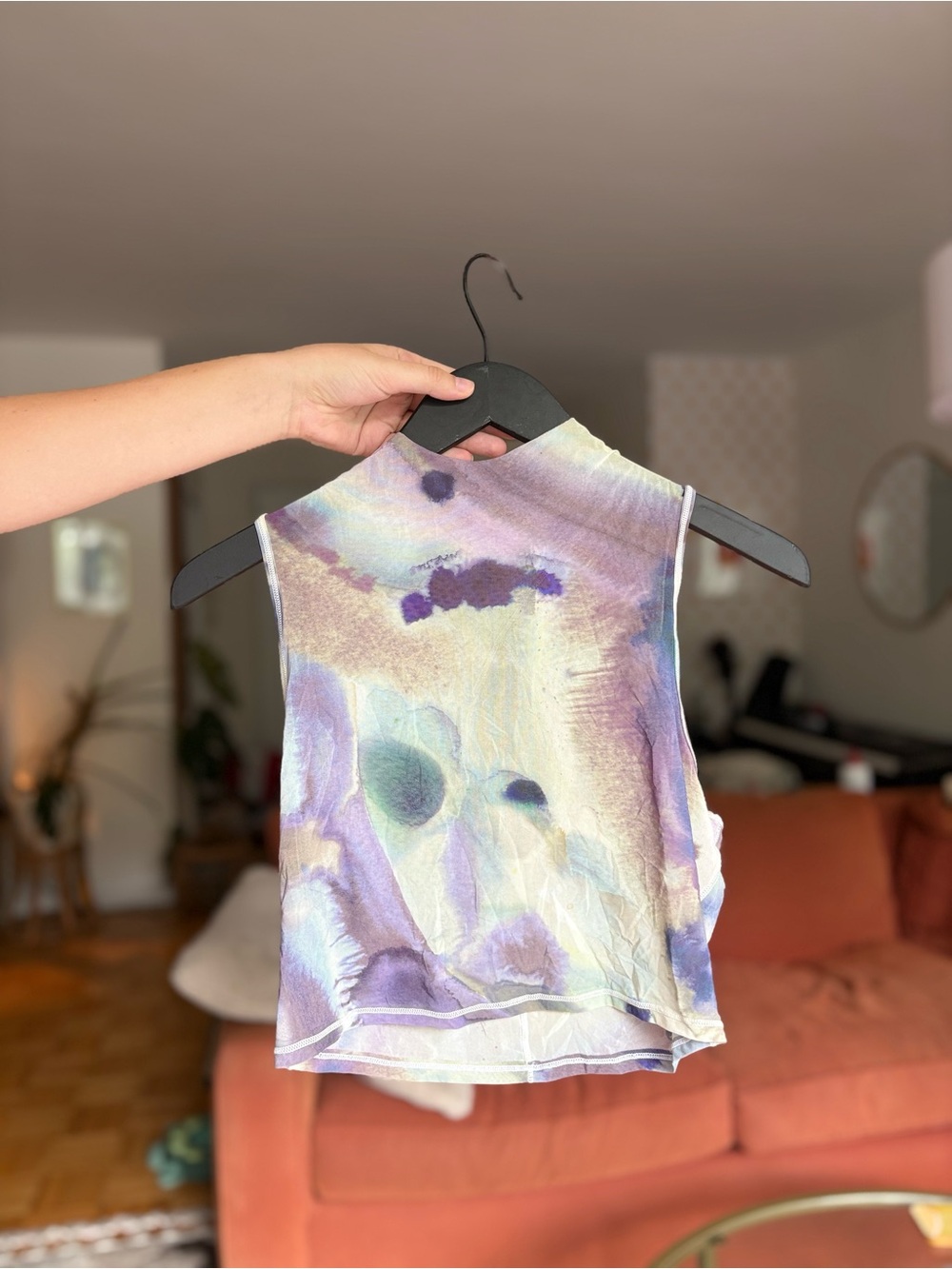 Lululemon Sheer Sleeveless Tie-Dye Crop Top in Lavender and Cream
